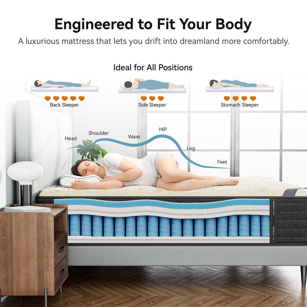 Babo Care 12 inch Queen Size Mattress, Dual-Sided Mattress, Memory Foam Hybrid Mattress in a Box, Individually Pocketed Springs, Motion Isolation, CertiPUR-US Certified, Medium Firm