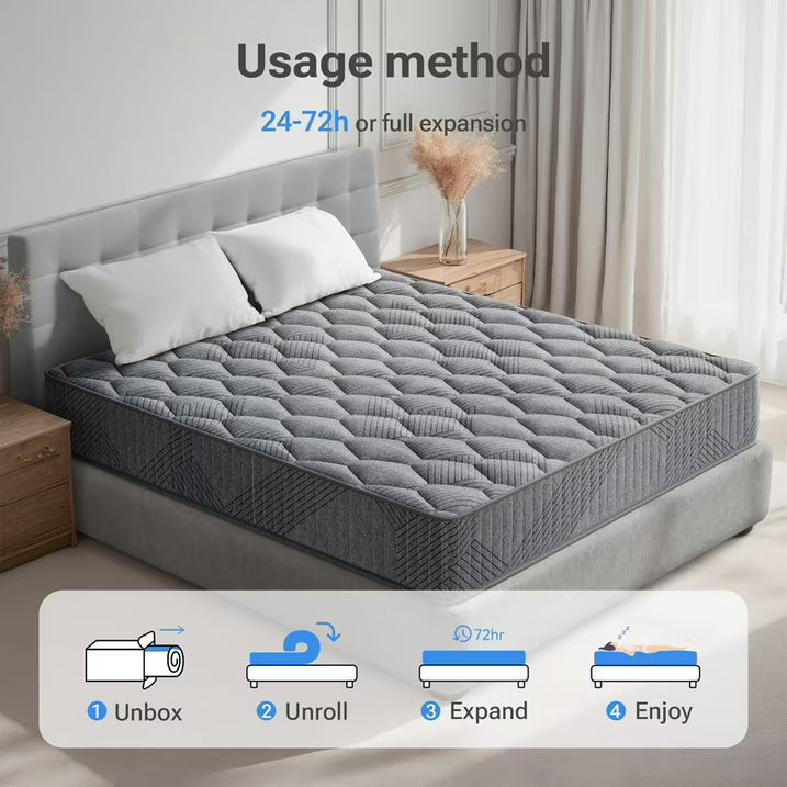 Babo Care Queen Size Mattress, 10 Inch Hybrid Queen Mattress in a Box, Medium Firm Memory Foam and Pocket Springs, Edge Support, Pressure Relief