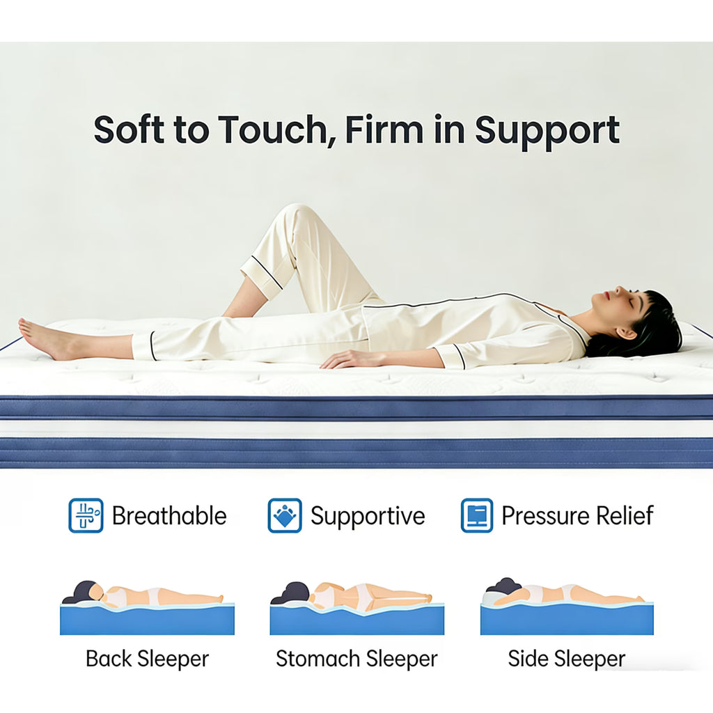 Babo Care Queen Mattress, 12 inch Medium Hybrid Mattress with Individually Pocketed Coils, Memory Foam Mattress, Spinal Support, Pressure Relief, Motion Isolation, Mattress in a Box