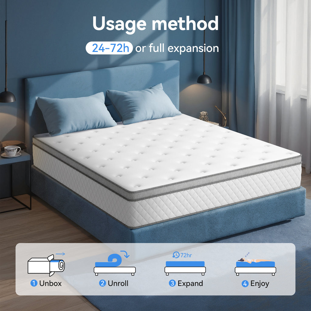 Babo Care Queen Mattress, 12-Inch Memory Foam, Hybrid Mattress with Independent Pocket Springs, Isolated Motion, Pressure Relief, Mattress in a Box