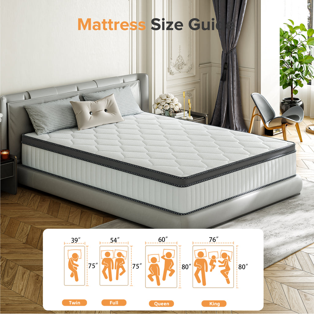 Babo Care Full Mattress, 10 inch Full Hybrid Mattress in a Box, Gel Memory Foam with Individually Wrapped Pocket Coils, Anti Pilling Fabric, Medium Firm, Pressure Relief, Cooling Sleep Support