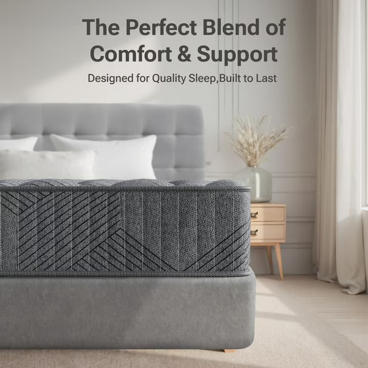 Babo Care Queen Size Mattress, 10 Inch Hybrid Queen Mattress in a Box, Medium Firm Memory Foam and Pocket Springs, Edge Support, Pressure Relief