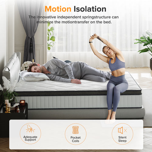 Babo Care Full Mattress, 10 inch Full Hybrid Mattress in a Box, Gel Memory Foam with Individually Wrapped Pocket Coils, Anti Pilling Fabric, Medium Firm, Pressure Relief, Cooling Sleep Support