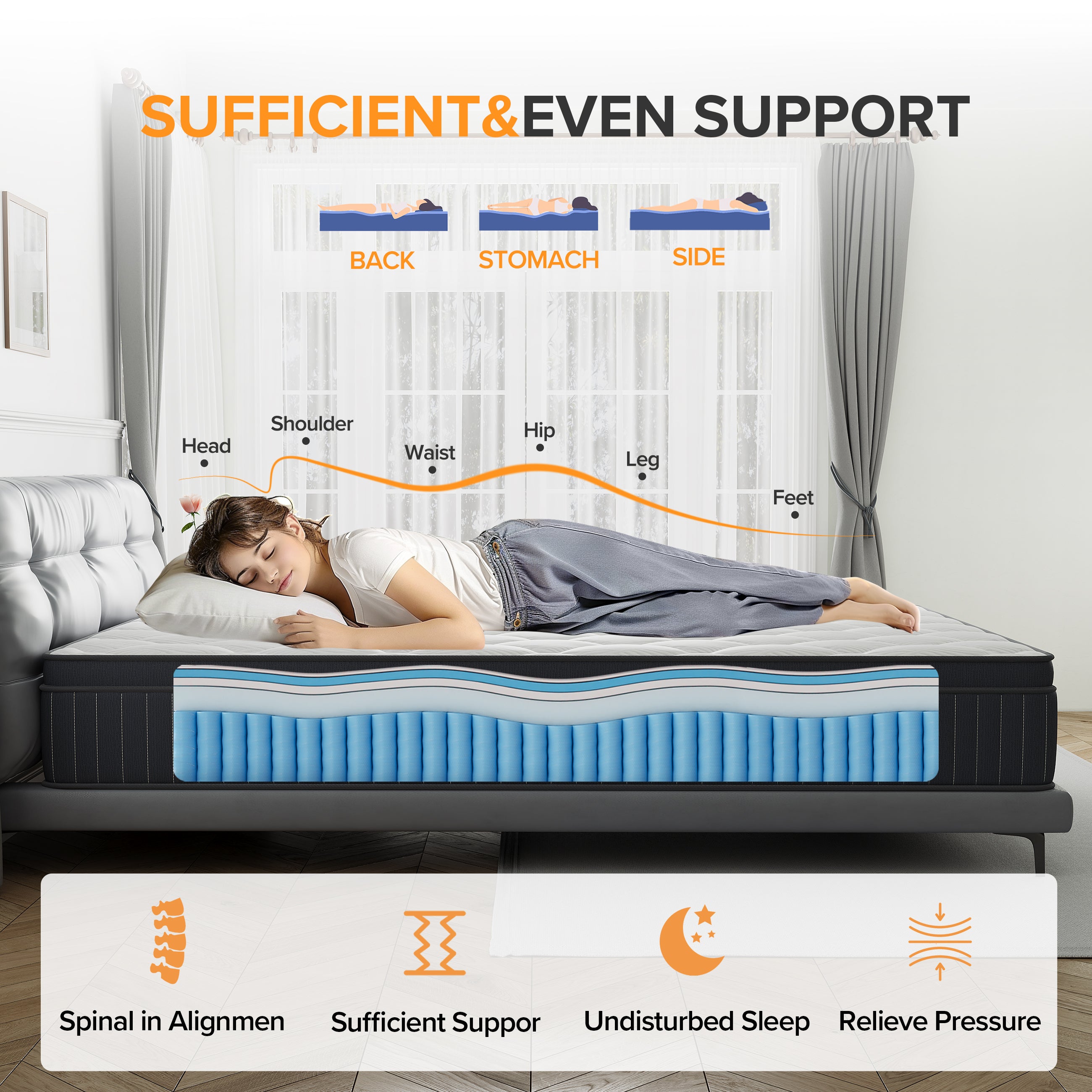 Queen Size,Babo Care 14 inch Cooling-Gel Memory Foam and Individually Pocket Innerspring Hybrid Mattress, Queen Mattress in a Box, CertiPUR-US Certified, Medium