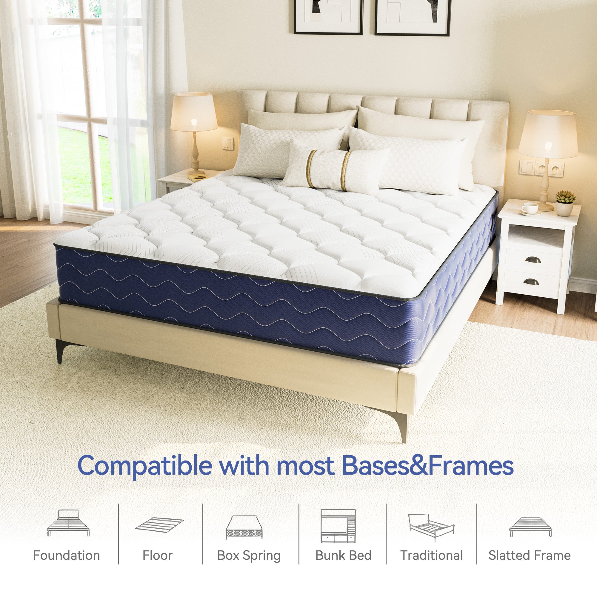Babo Care Hybrid Queen Mattress, 10 inch Pocketed Coils & Memory Foam, Firm Support, Motion Isolation, Cool & Breathable, CertiPUR-US Certified