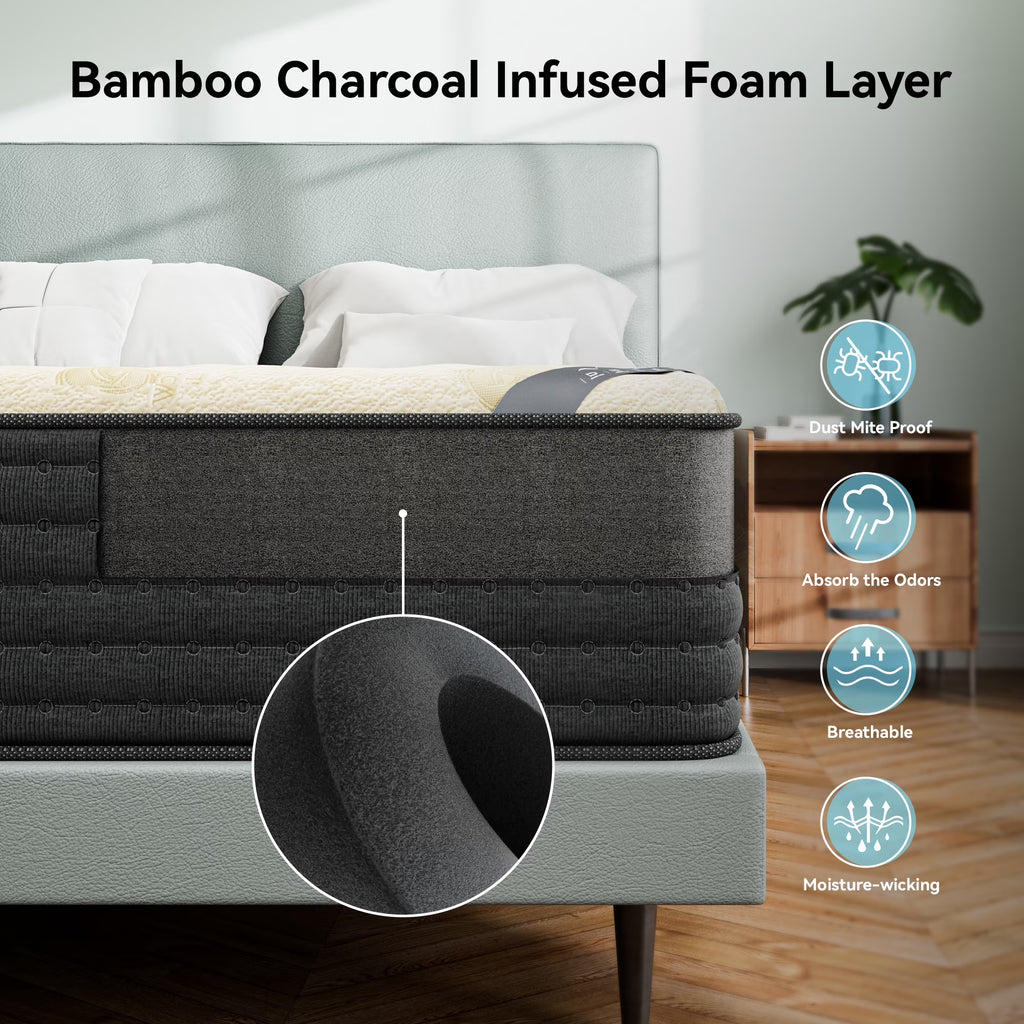 Babo Care Dual-Sided 14" Queen Mattress Medium Firm & Firm Reversible Hybrid Mattress,Cooling Gel Memory Foam Mattress-in-a-Box,Pocket Coils,Pressure Relief