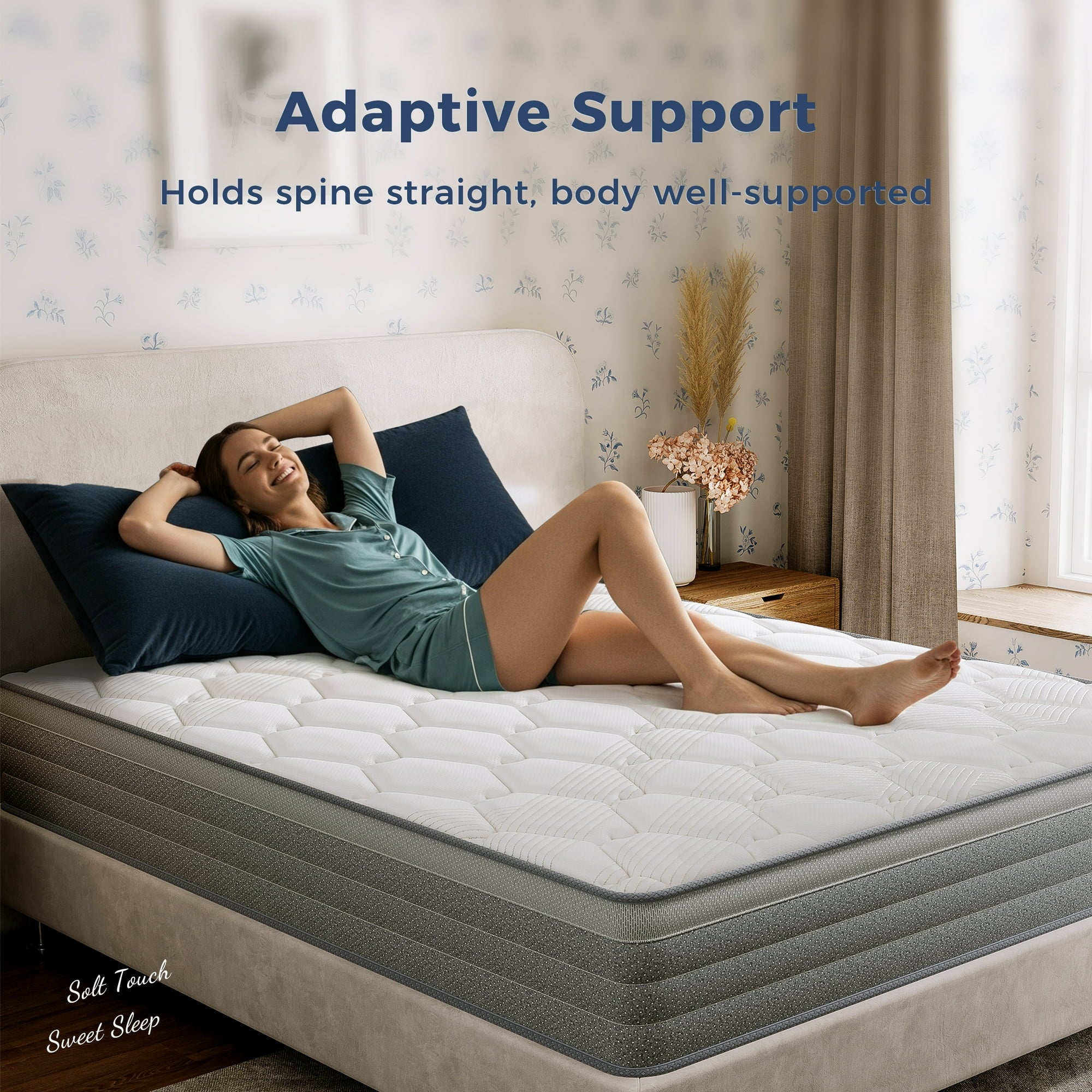 Babo Care Twin-XL Hybrid Mattress, Mattress in a Box, 8 inch Pocket Spring, Medium Support, Pressure Relief, CertiPUR-US Certified