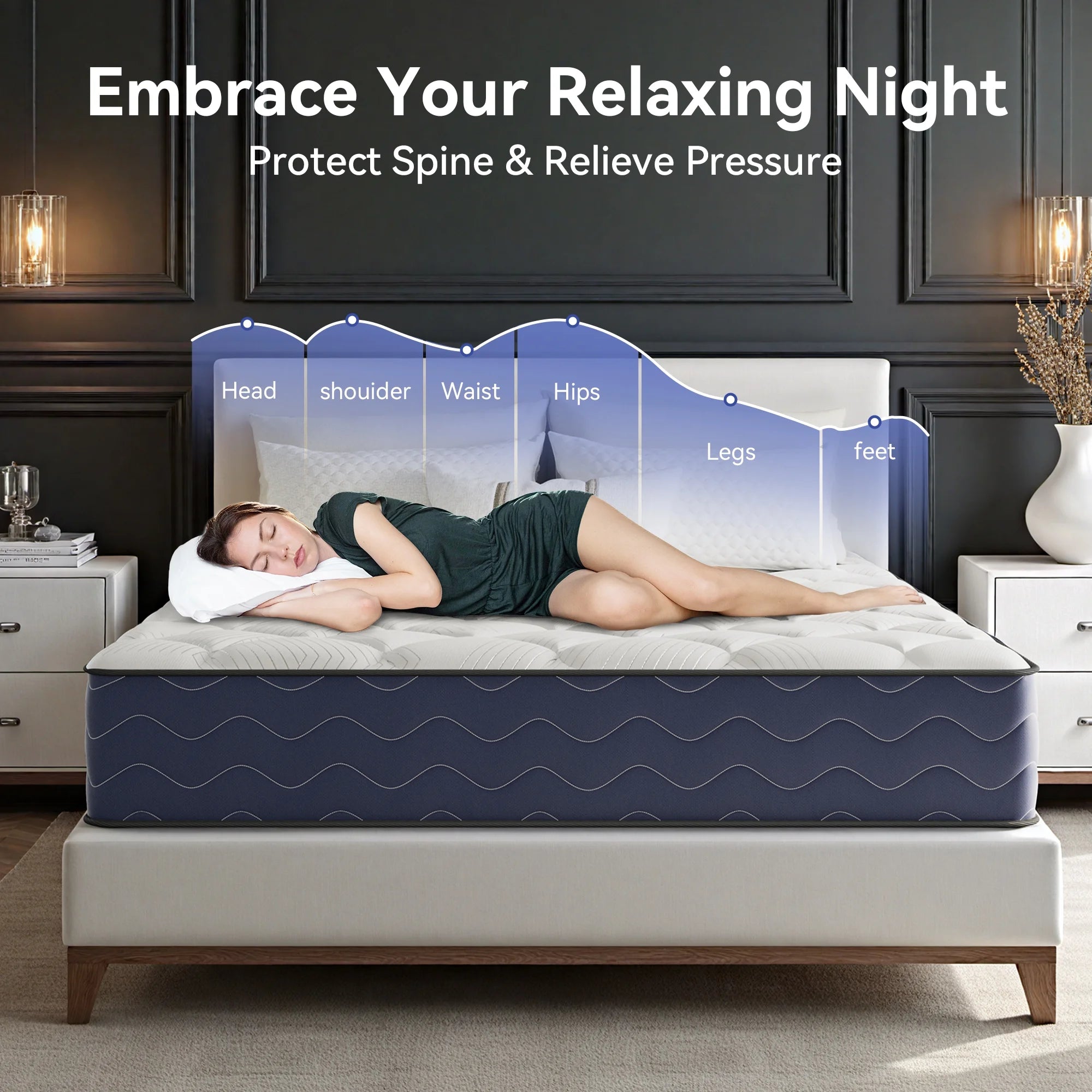 Babo Care Queen Mattress, 12 inch Cooling Memory Foam Mattress, Hybrid Firm Mattress in a Box, Pocket Spring, Pressure Relief, CertiPUR-US Certified