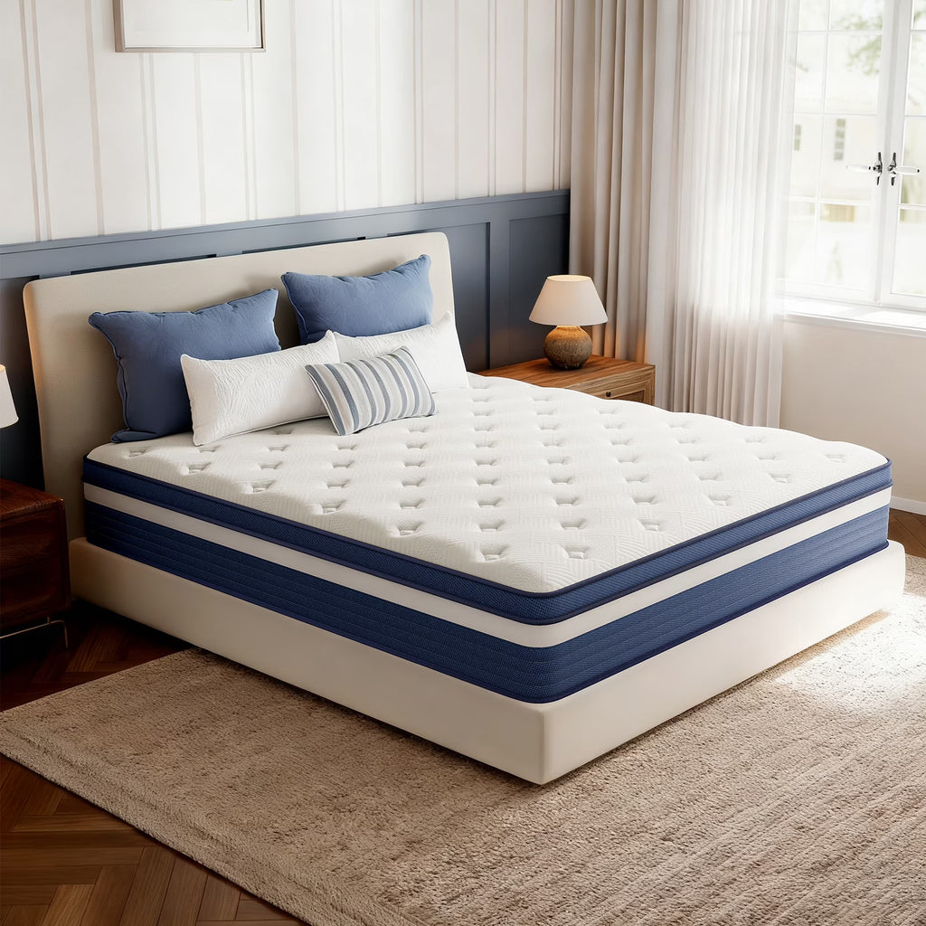 Babo Care Queen Mattress, 12 inch Medium Hybrid Mattress with Individually Pocketed Coils, Memory Foam Mattress, Spinal Support, Pressure Relief, Motion Isolation, Mattress in a Box