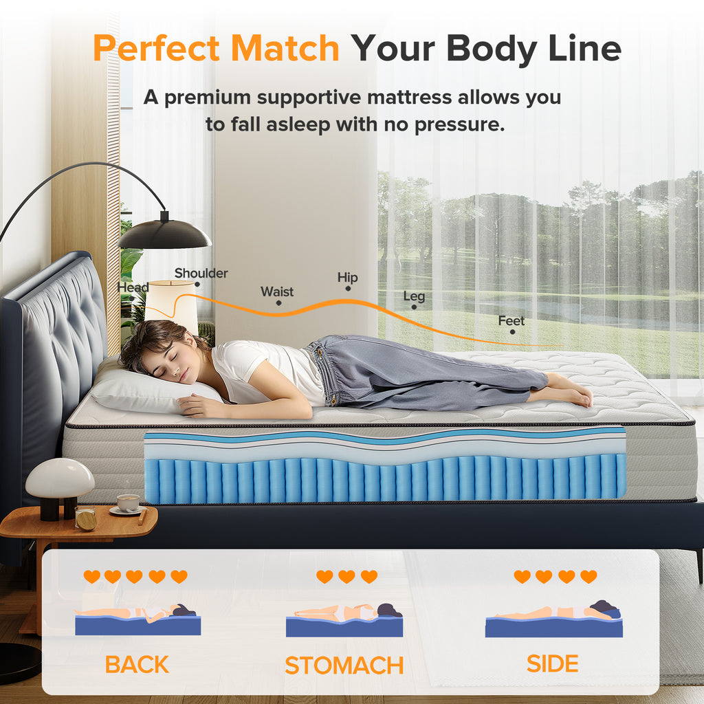 Babo Care Queen Size,12" Hybrid Memory Foam Mattress Spring Mattress In a Box,Medium