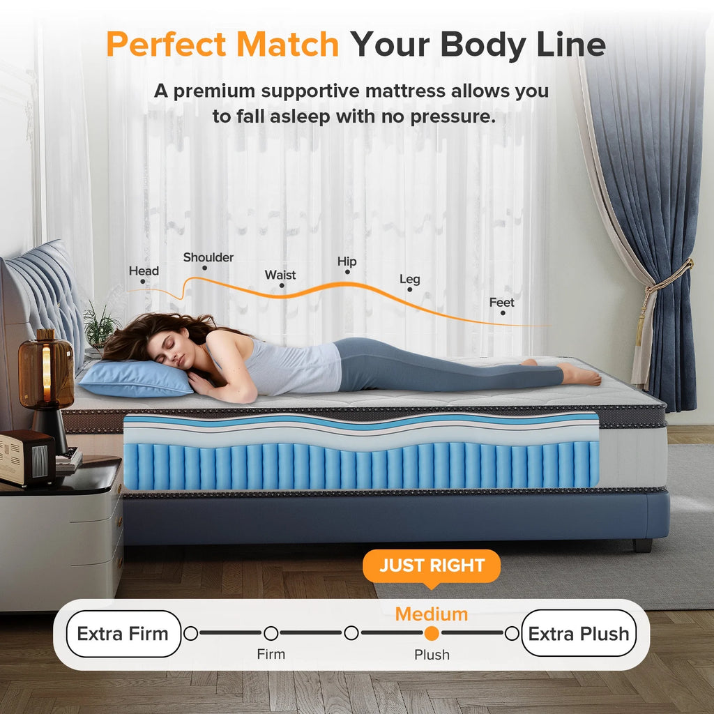 Babo Care 12 inch Twin Hybrid Mattress with Bamboo Charcoal Layer, Medium Firm Support, Gel Memory Foam, Individually Pocketed Coils, Motion Isolation, CertiPUR-US Certified
