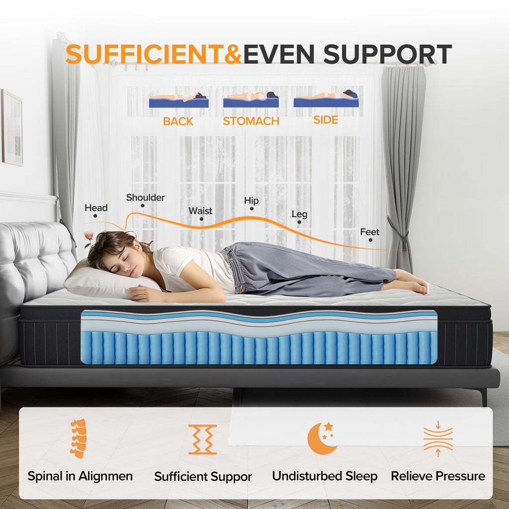 Twin Mattress, Babo Care 10 Inch Cooling-Gel Memory Foam and Individually Pocket Innerspring Hybrid Mattress, Twin Bed Mattress in a Box, CertiPUR-US Certified, Medium Twin Size Mattress