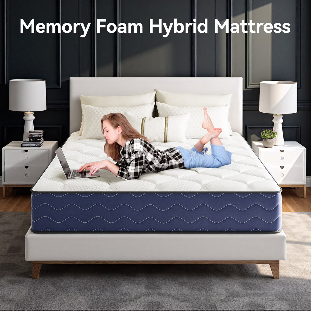 Babo Care King Mattress, 10 inch Cooling Memory Foam Mattress, Hybrid Firm Mattress in a Box, Pocket Spring, Pressure Relief, CertiPUR-US Certified