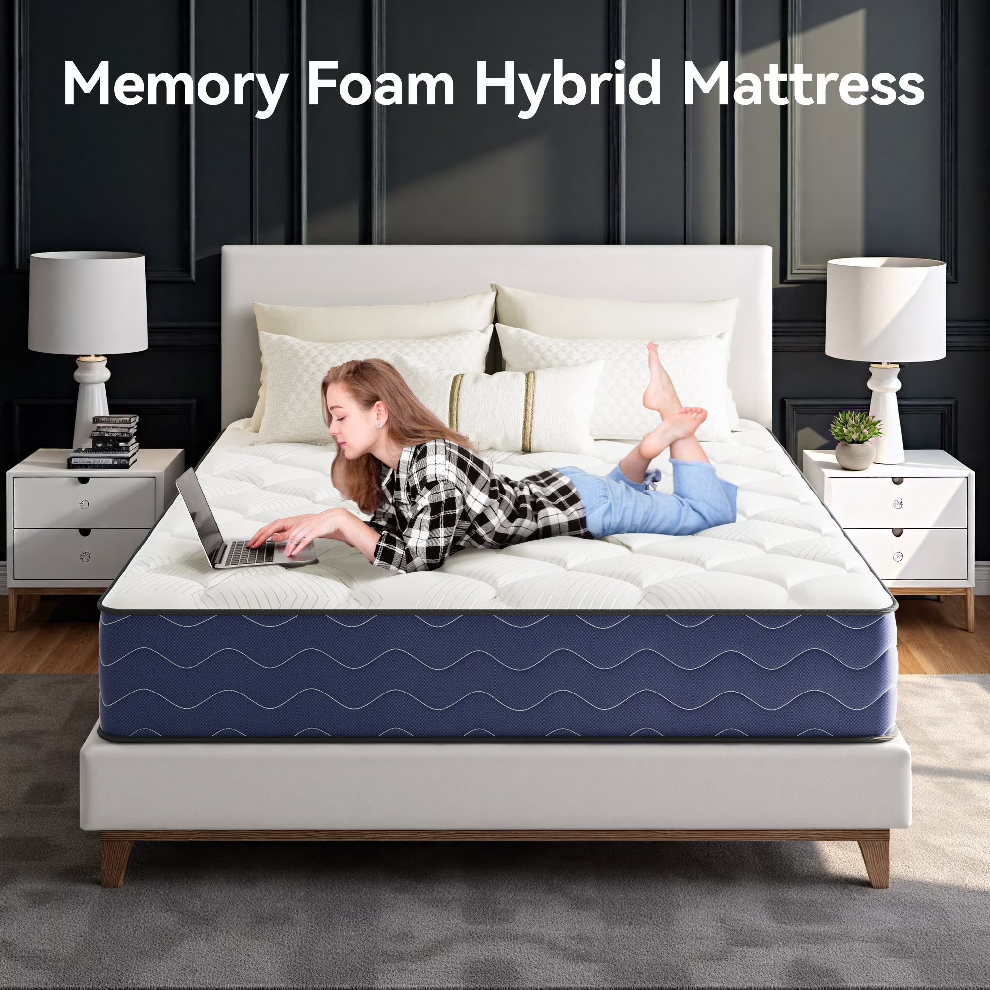 Babo Care King Mattress, 10 inch Cooling Memory Foam Mattress, Hybrid Firm Mattress in a Box, Pocket Spring, Pressure Relief, CertiPUR-US Certified