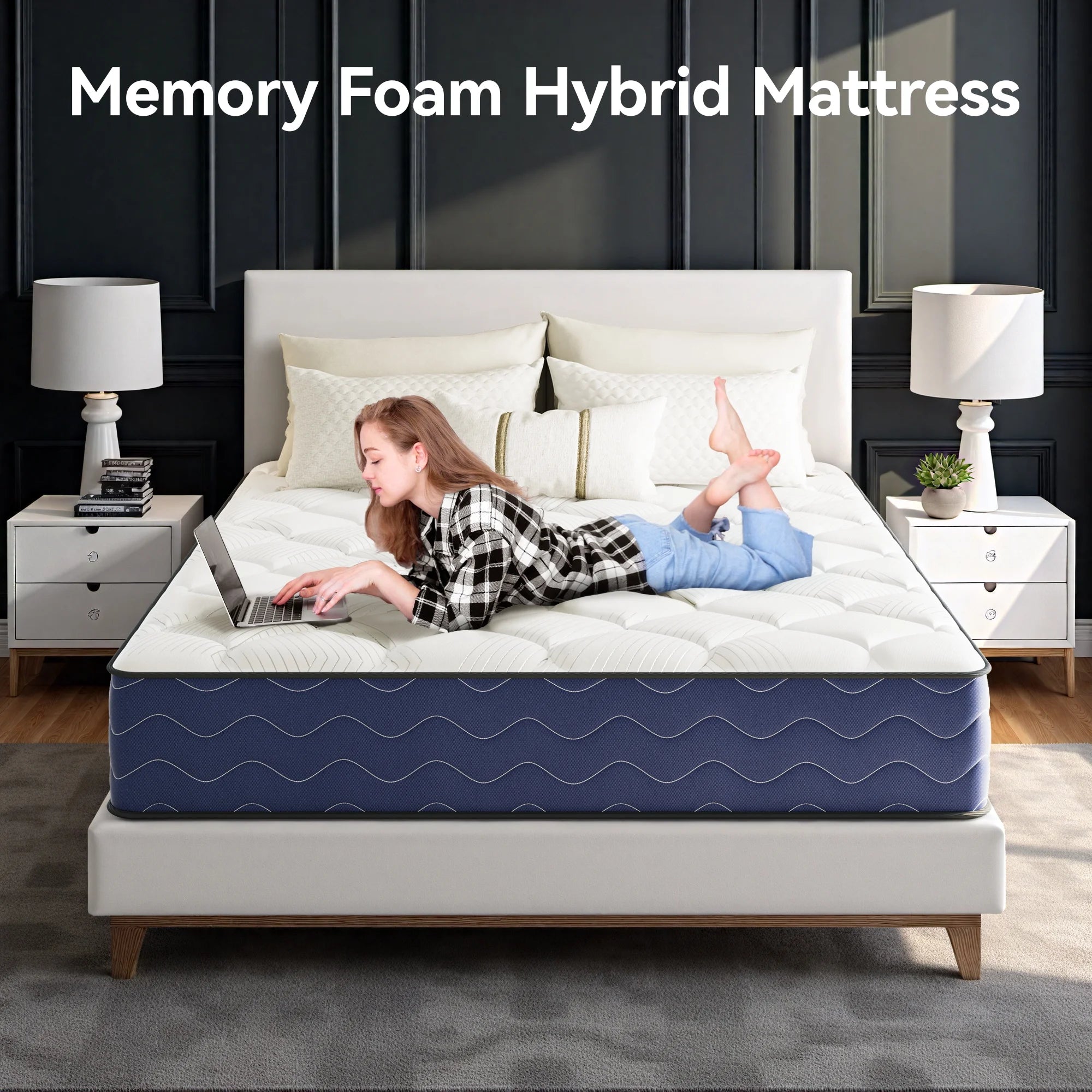 Babo Care Full Mattress, 12 inch Cooling Memory Foam Mattress, Hybrid Firm Mattress in a Box, Pocket Spring, Pressure Relief, CertiPUR-US Certified