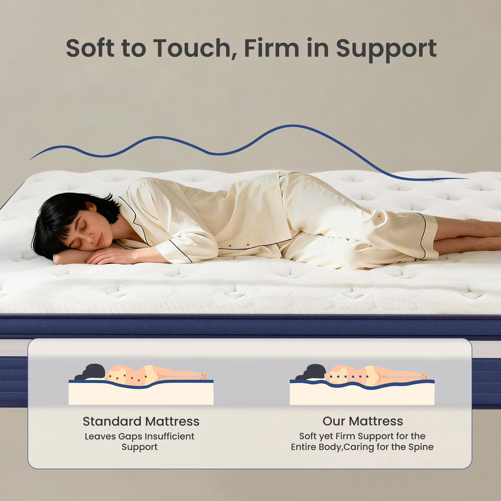 Babo Care 10 inch Full Size Mattress, Medium Hybrid Mattress for Side Sleepers, Pressure Relief, Individually Pocketed Springs, Motion Isolation, CertiPUR-US Certified