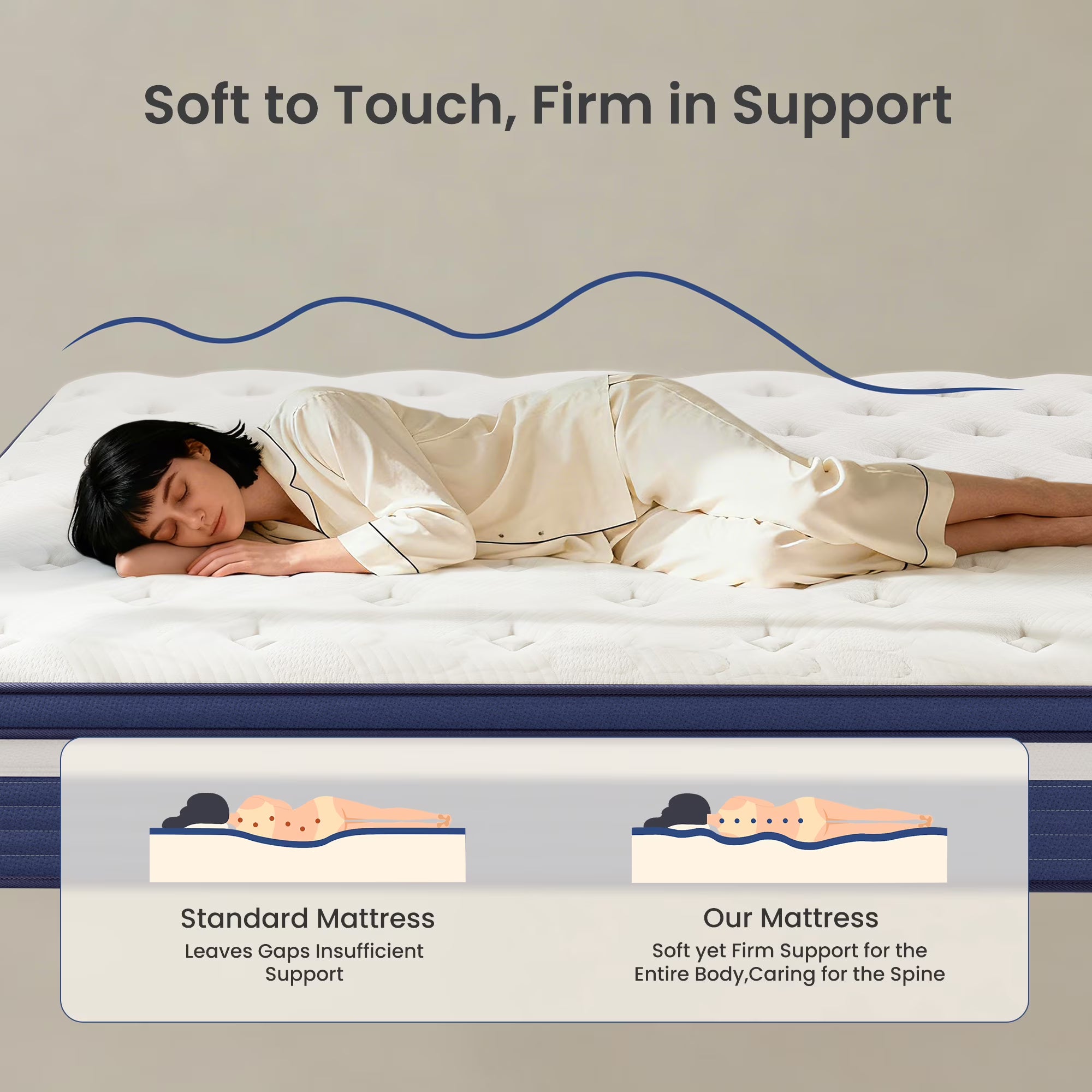Babo Care 10 inch Full Size Mattress, Medium Hybrid Mattress for Side Sleepers, Pressure Relief, Individually Pocketed Springs, Motion Isolation, CertiPUR-US Certified
