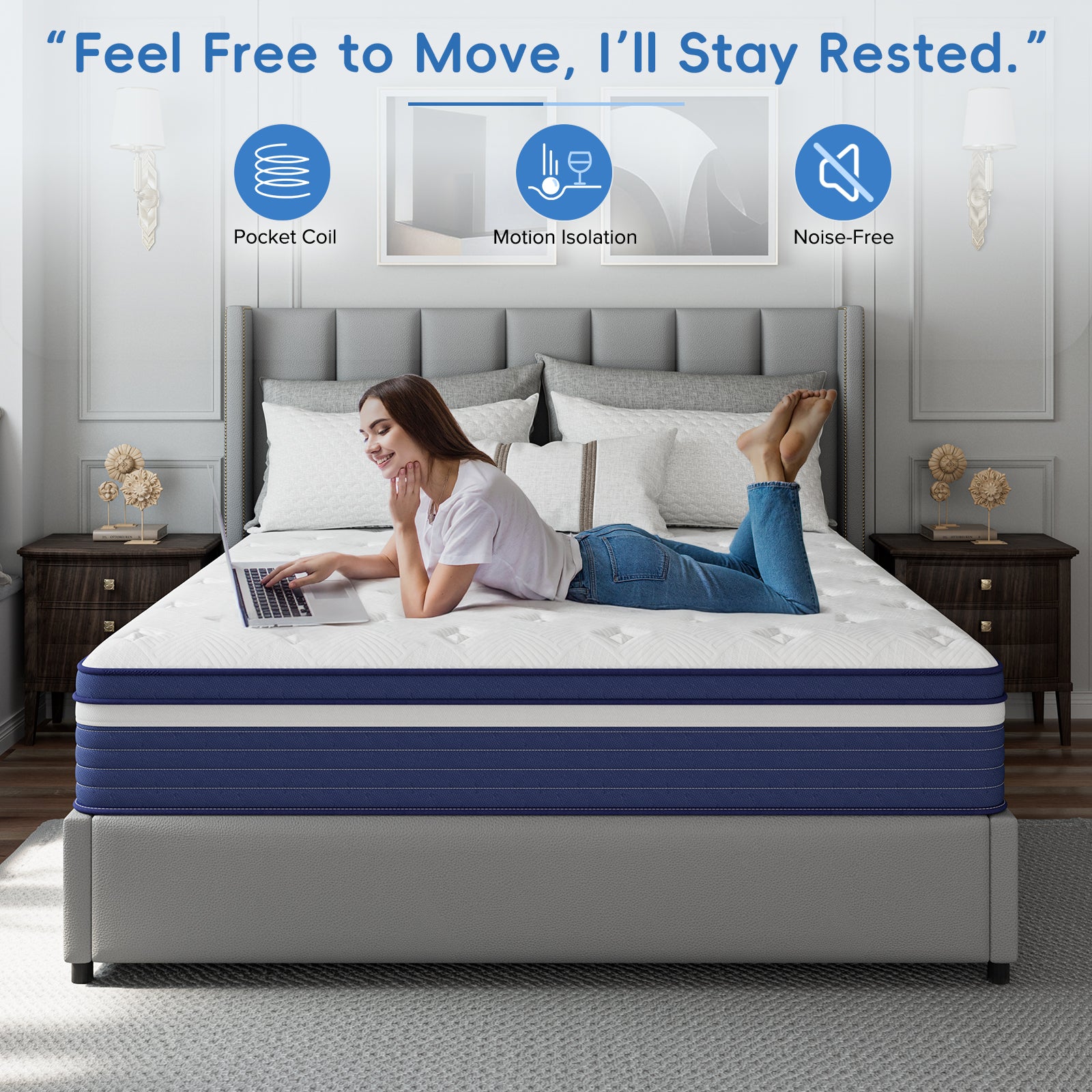 Babo Care Twin-XL 8 inch Cooling Gel Memory Foam Hybrid Mattress with Individually Pocketed Coils, Medium Support, Motion Isolation, Mattress in a Box, CertiPUR-US Certified