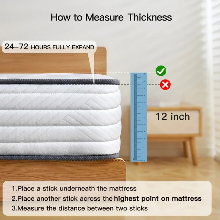 Babo Care Queen Mattress, 12 Inch Queen Hybrid Mattress in a Box, Anti-Static Fabric, Upgrade Individually Pocket Springs, Medium, Pressure Relief, Breathable Comfort, CertiPUR-US Certified