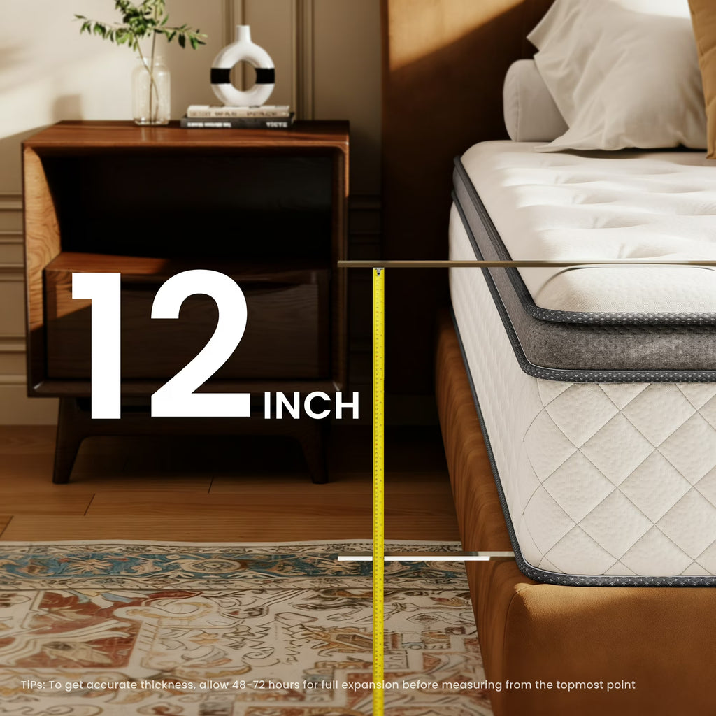 Babo Care Queen Mattress, 12-Inch Memory Foam, Hybrid Mattress with Independent Pocket Springs, Isolated Motion, Pressure Relief, Mattress in a Box