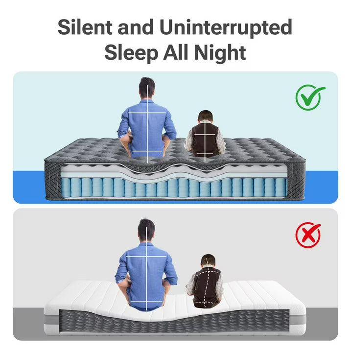 Babo Care Queen Size Mattress, 10 Inch Hybrid Queen Mattress in a Box, Medium Firm Memory Foam and Pocket Springs, Edge Support, Pressure Relief