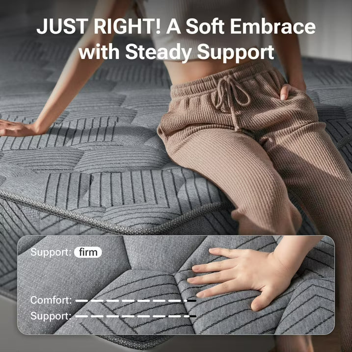Babo Care Queen Size Mattress, 10 Inch Hybrid Queen Mattress in a Box, Medium Firm Memory Foam and Pocket Springs, Edge Support, Pressure Relief