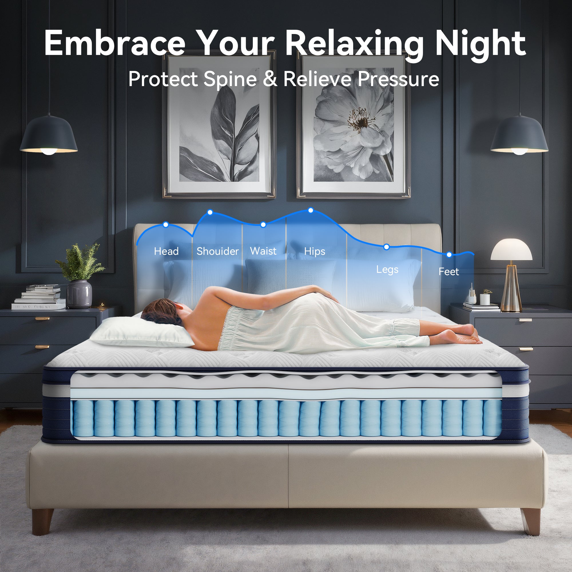 Babo Care Twin-XL 8 inch Cooling Gel Memory Foam Hybrid Mattress with Individually Pocketed Coils, Medium Support, Motion Isolation, Mattress in a Box, CertiPUR-US Certified