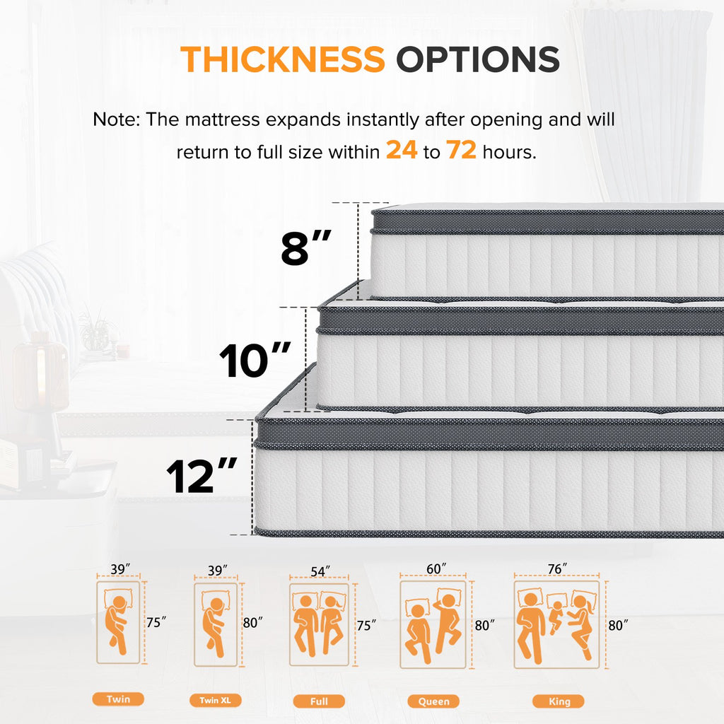 Babo Care 12 inch Twin Hybrid Mattress with Bamboo Charcoal Layer, Medium Firm Support, Gel Memory Foam, Individually Pocketed Coils, Motion Isolation, CertiPUR-US Certified