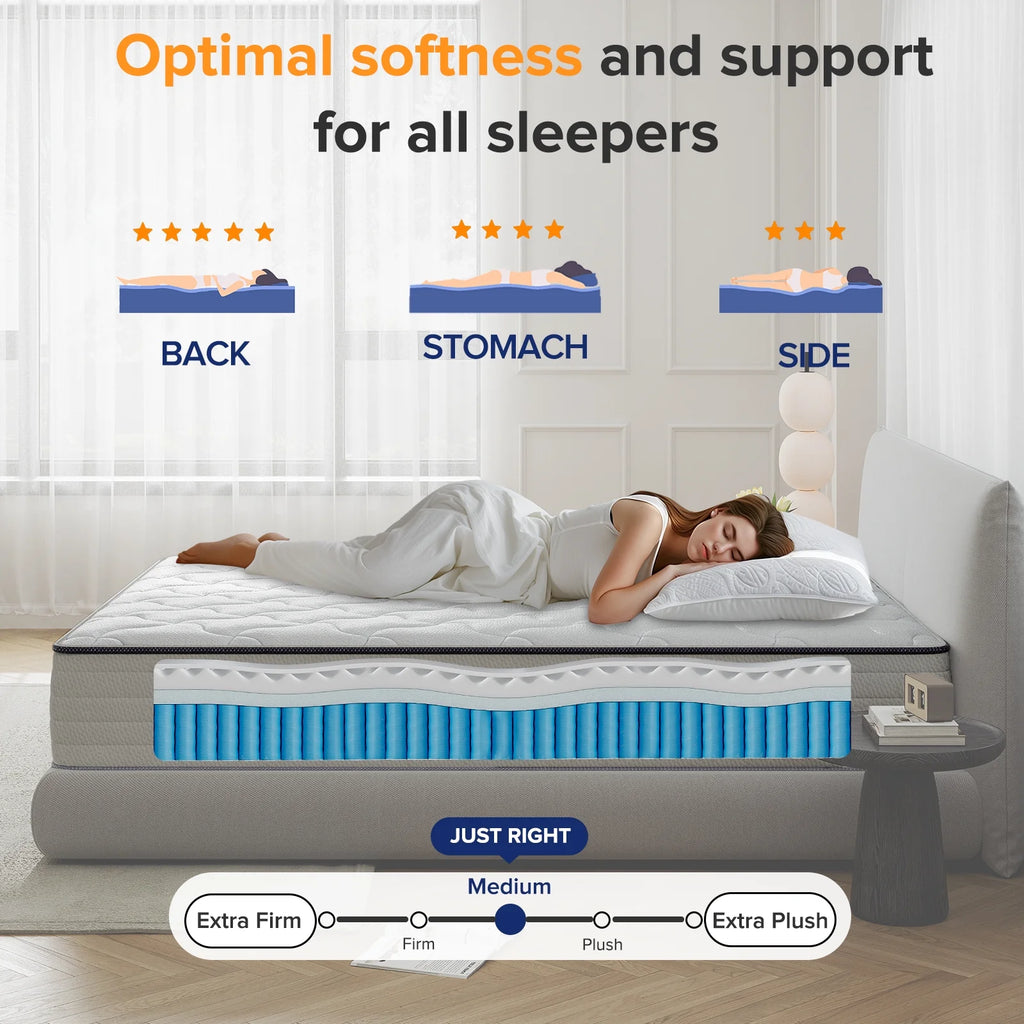 Full Size Mattress, 12 Inch Medium Feel Hybrid Memory Foam Mattress with Pocket Springs for Motion Isolation Pressure Relief, CertiPUR-US Certified