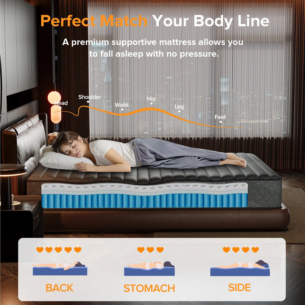 Babo Care Full Mattress 10 inch Hybrid Mattress in a Box, Medium Firm Support with Memory Foam & Pocket Coils, CertiPUR-US Certified