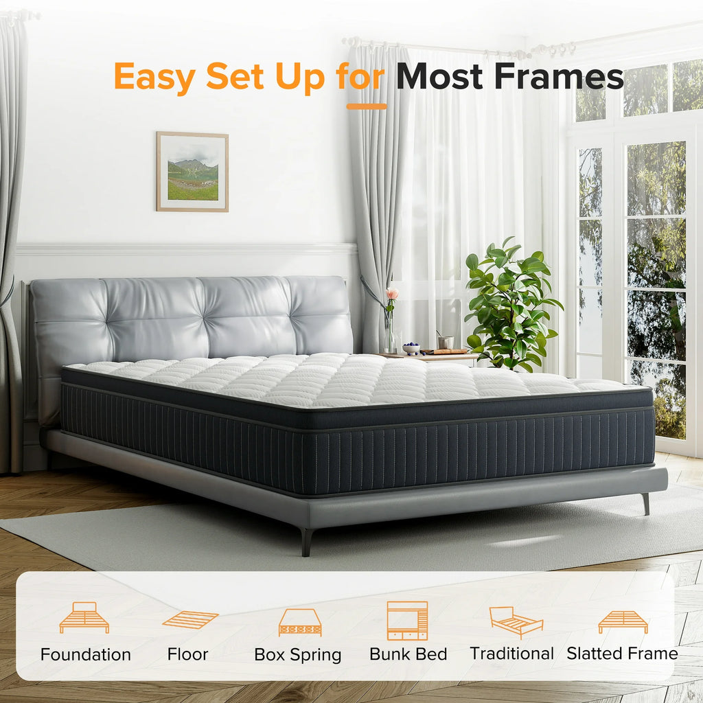 Babo Care 12 Inch Queen Mattress, Euro Top Hybrid Mattress, Medium Feel, Pocket Coils, Motion Isolation