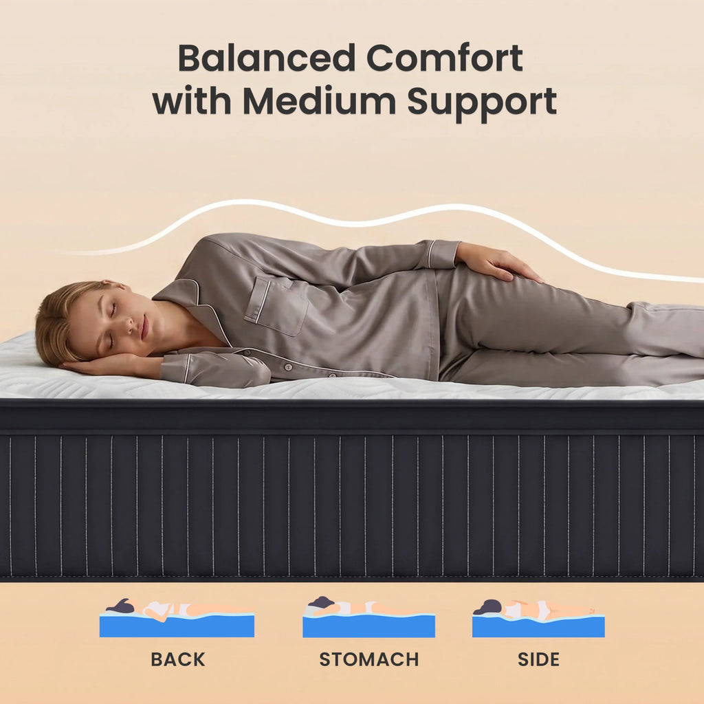 Babo Care Classic Hybrid 10" Queen Mattress - Medium - Memory Foam & Innerspring Coils - Cooling Top Layer - Pressure-Relief - Mattress in a Box
