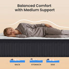 Babo Care Classic Hybrid 10" Queen Mattress - Medium - Memory Foam & Innerspring Coils - Cooling Top Layer - Pressure-Relief - Mattress in a Box