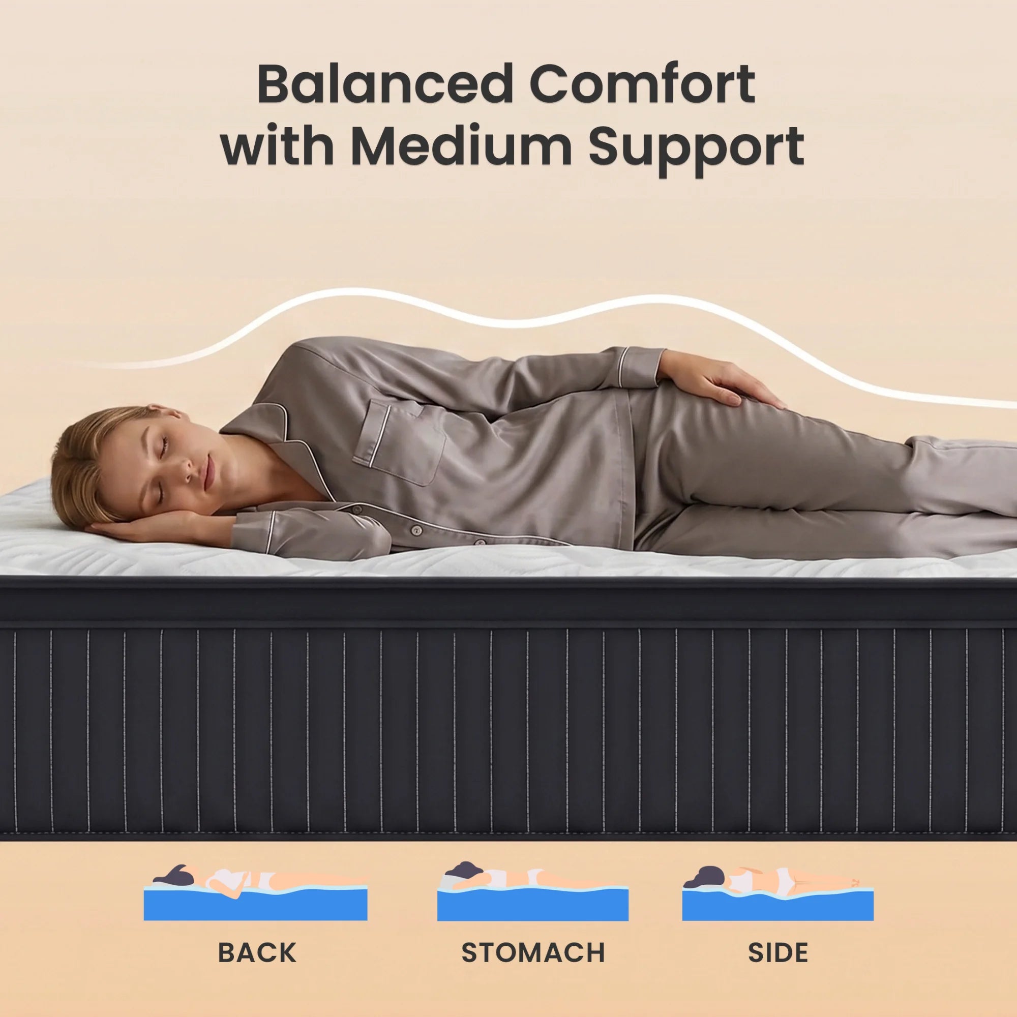 Babo Care Classic Hybrid 10" Queen Mattress - Medium - Memory Foam & Innerspring Coils - Cooling Top Layer - Pressure-Relief - Mattress in a Box