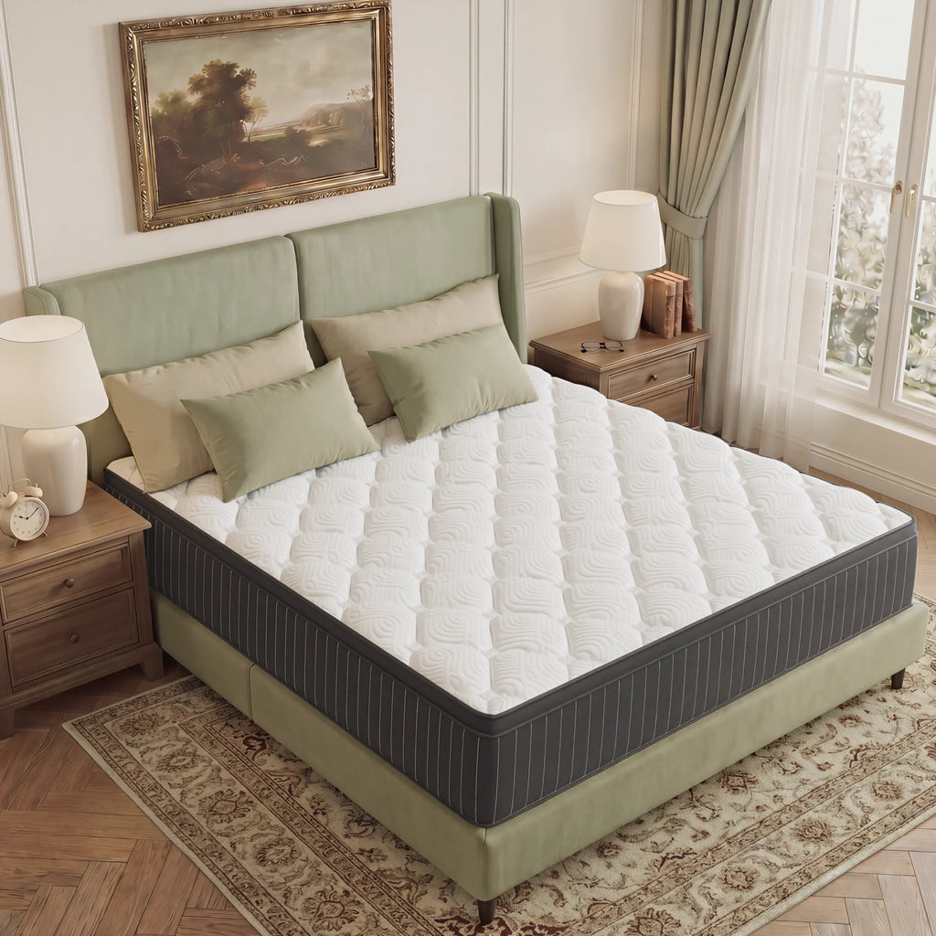 Babo Care Classic Hybrid 10" Queen Mattress - Medium - Memory Foam & Innerspring Coils - Cooling Top Layer - Pressure-Relief - Mattress in a Box
