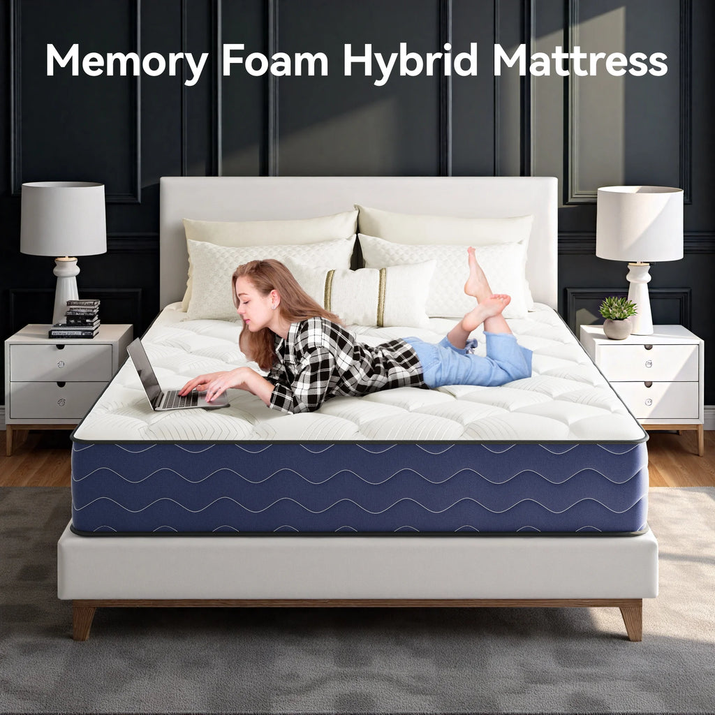 Babo Care Twin Mattress, 8 inch Cooling Memory Foam Mattress, Hybrid Firm Mattress in a Box, Pocket Spring, Pressure Relief, CertiPUR-US Certified