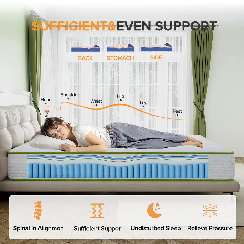 Babo Care 10 inch King Hybrid Mattress, Medium Firm , Motion Isolation, CertiPUR-US Certified, Bed-in-a-Box