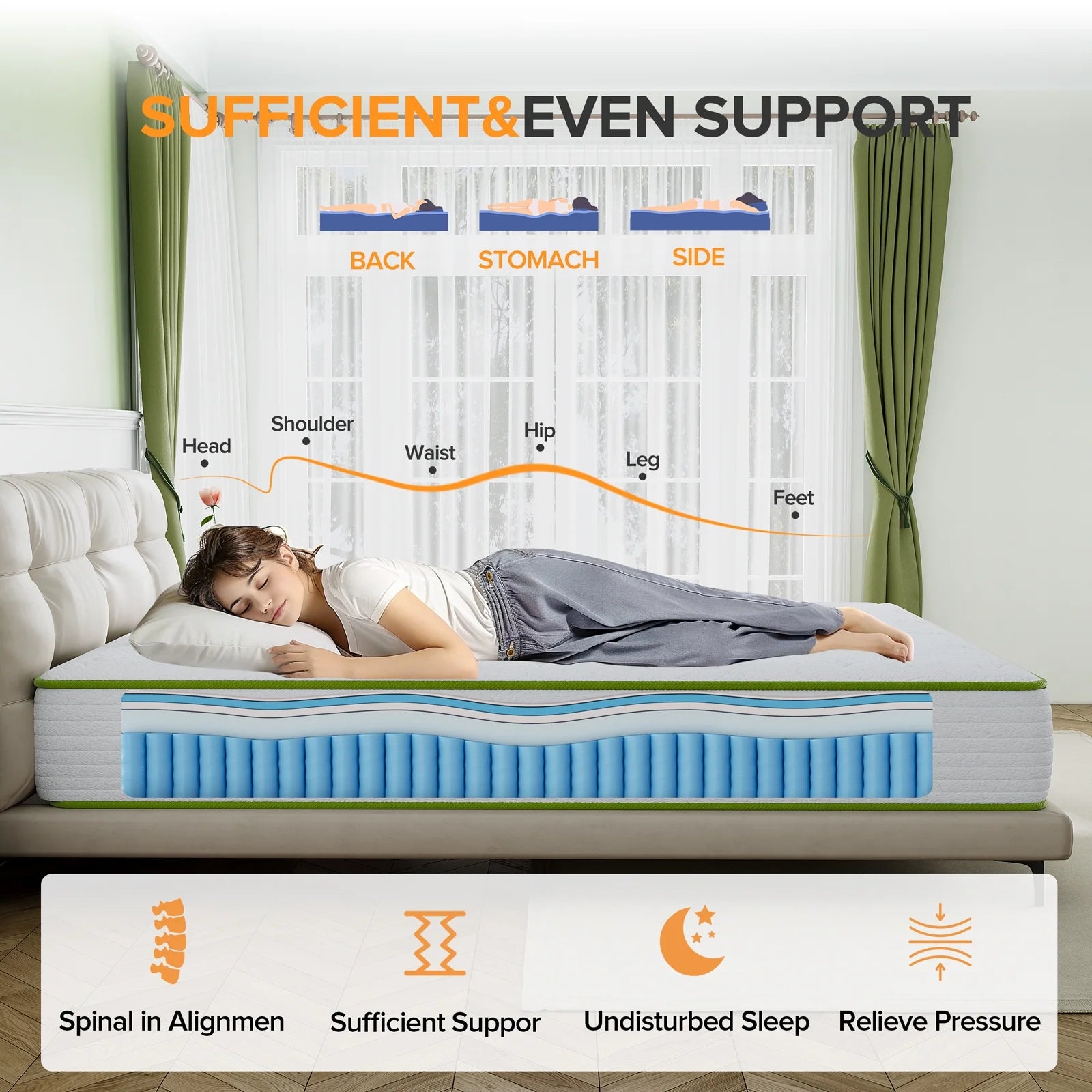 Babo Care 10 inch King Hybrid Mattress, Medium Firm , Motion Isolation, CertiPUR-US Certified, Bed-in-a-Box