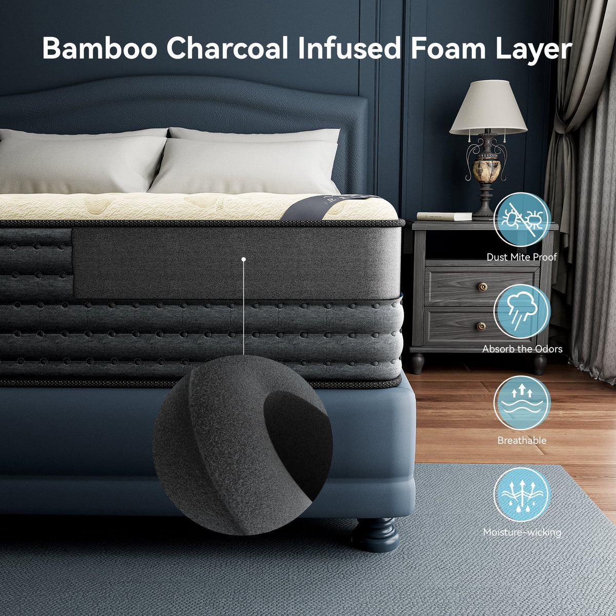 Babo Care Cal King Size Hybrid Mattress,14 Inch Double Sided with Cooling Gel Memory Foam and Pocket Spring Mattress in a Box, Motion Isolation & Pressure Relief,CertiPUR-US