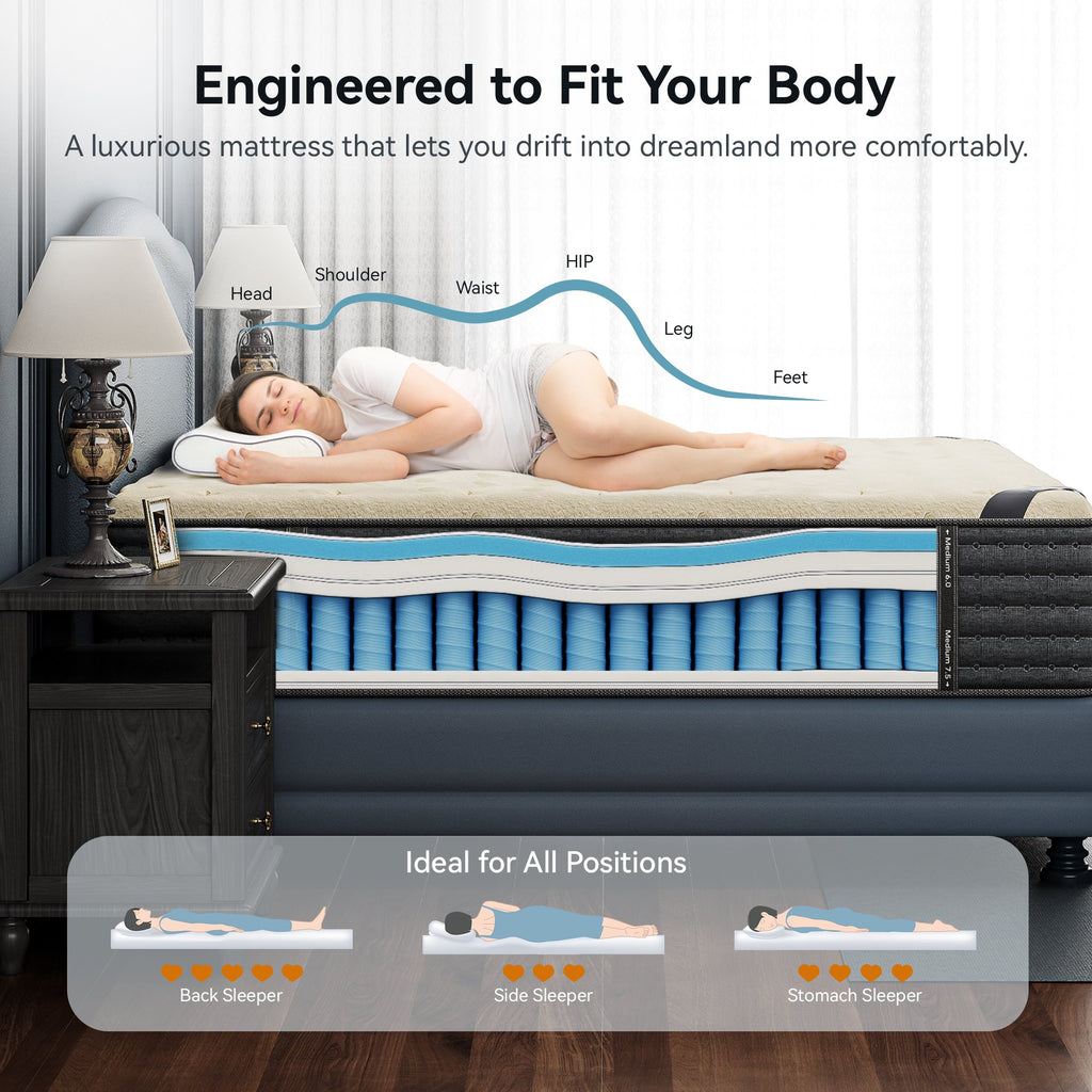 Babo Care Cal King Size Hybrid Mattress,14 Inch Double Sided with Cooling Gel Memory Foam and Pocket Spring Mattress in a Box, Motion Isolation & Pressure Relief,CertiPUR-US